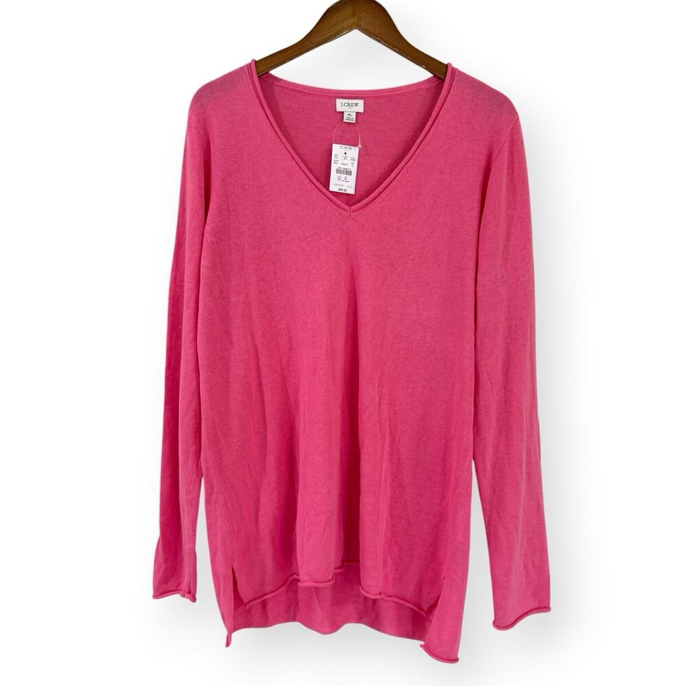J Crew Women's Pink Linen Blend Beach Sweater XL Rolled Hems Lightweight AO607